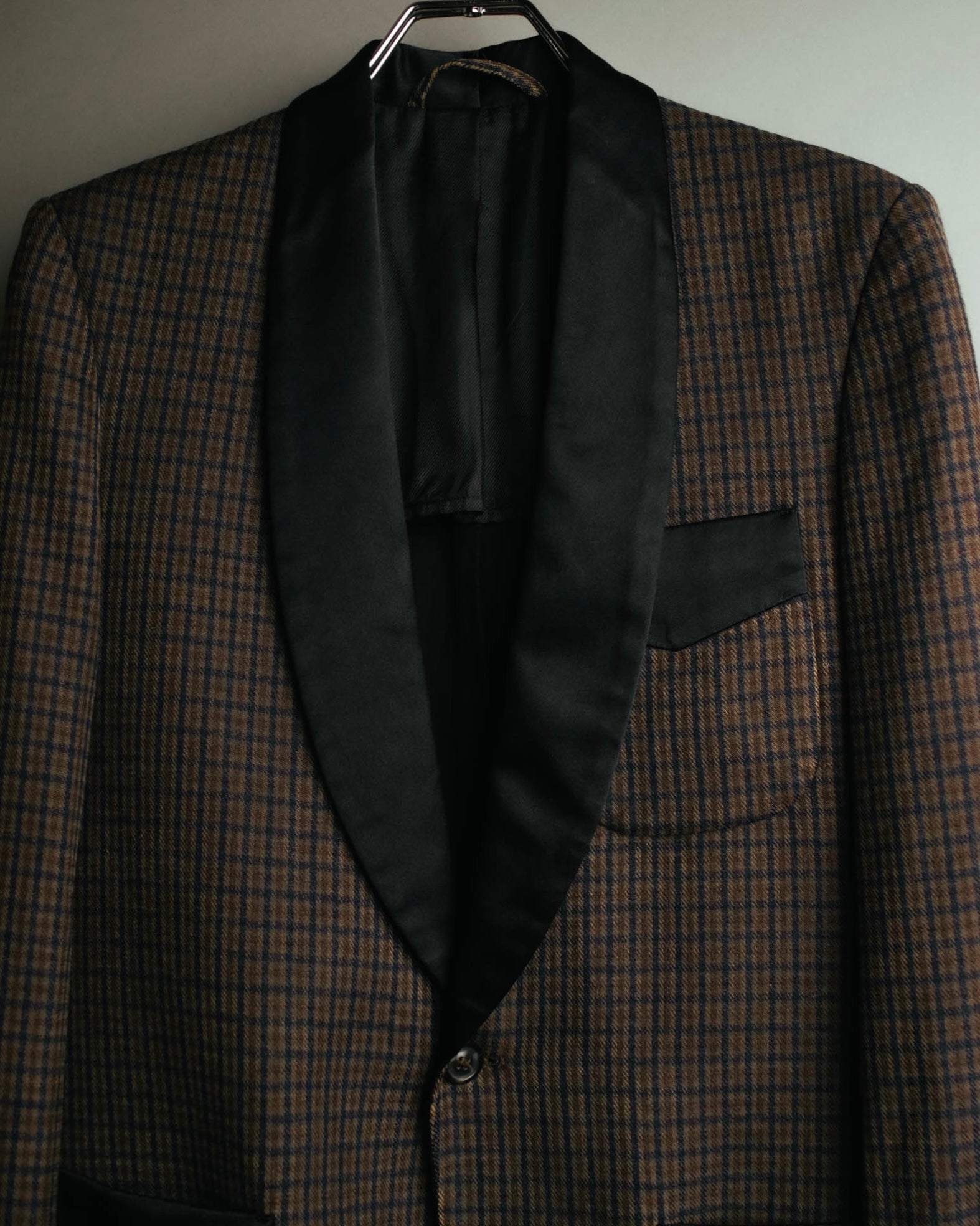 -SPECIAL- "Maison Martin Margiela" 00's Check shawl collar smoking jacket with satin contrast