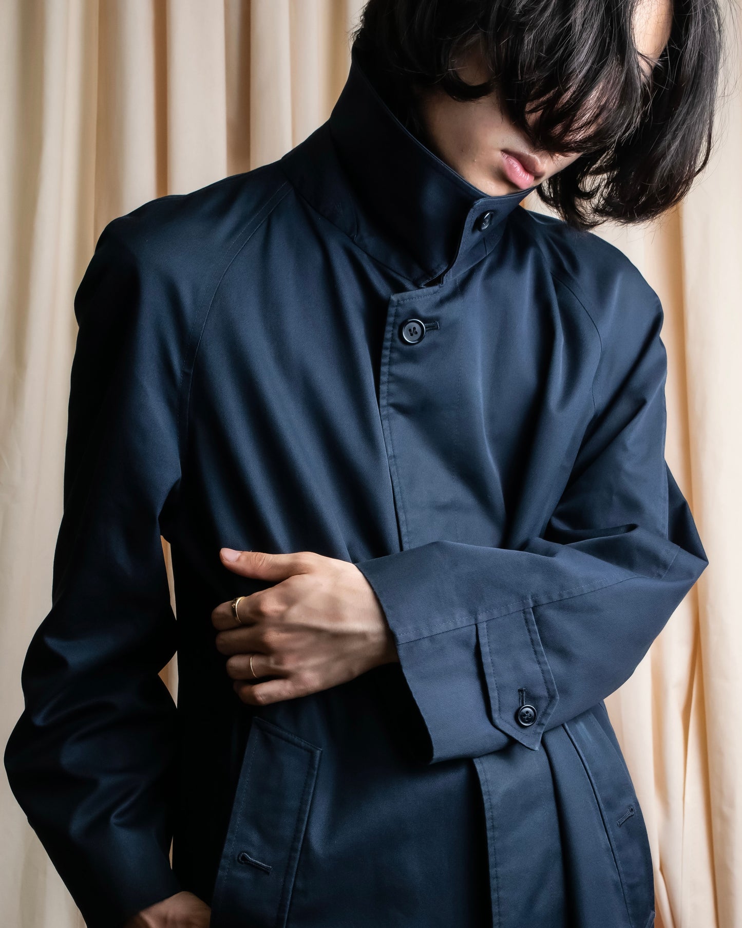 "BURBERRYS" Cotton polyester twill long length stand collar coat