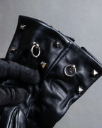 "HERMES" Stud &amp; ring design anjo leather gloves