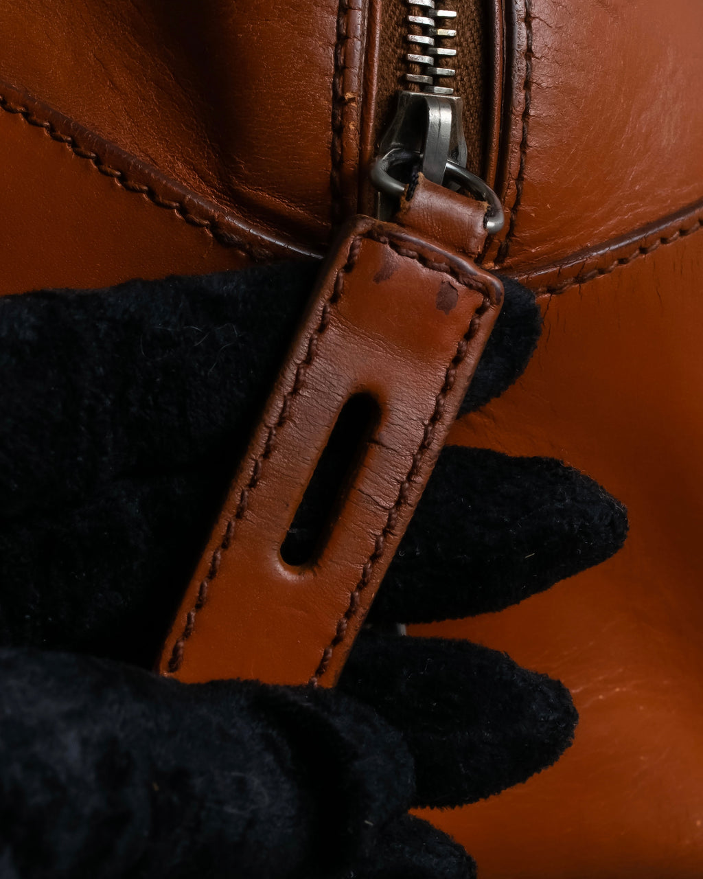 "PRADA" Belt flap detail rounded boston leather bag