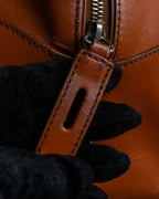 "PRADA" Belt flap detail rounded boston leather bag
