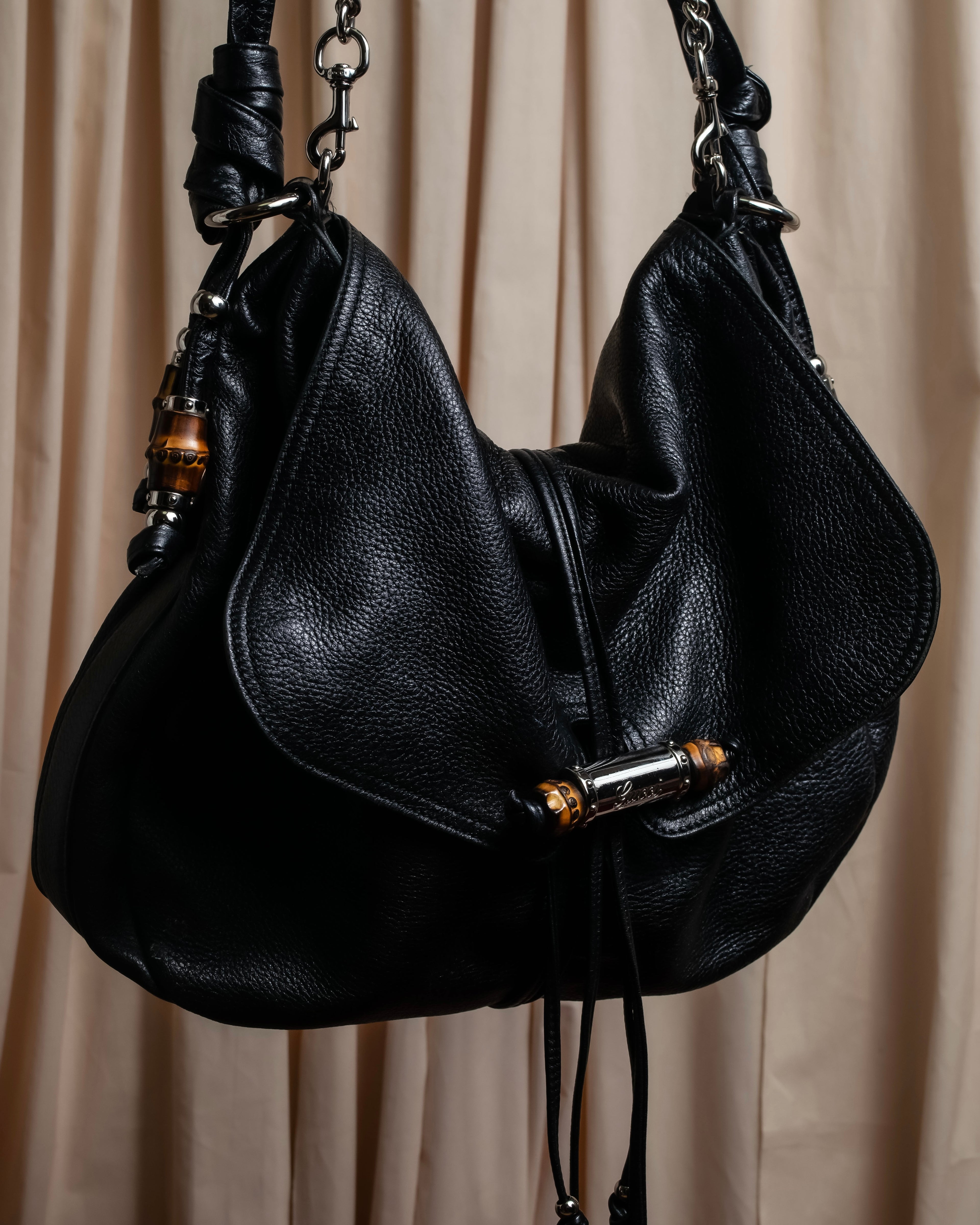 "GUCCI" Bamboo design combination chain shoulder leather bag