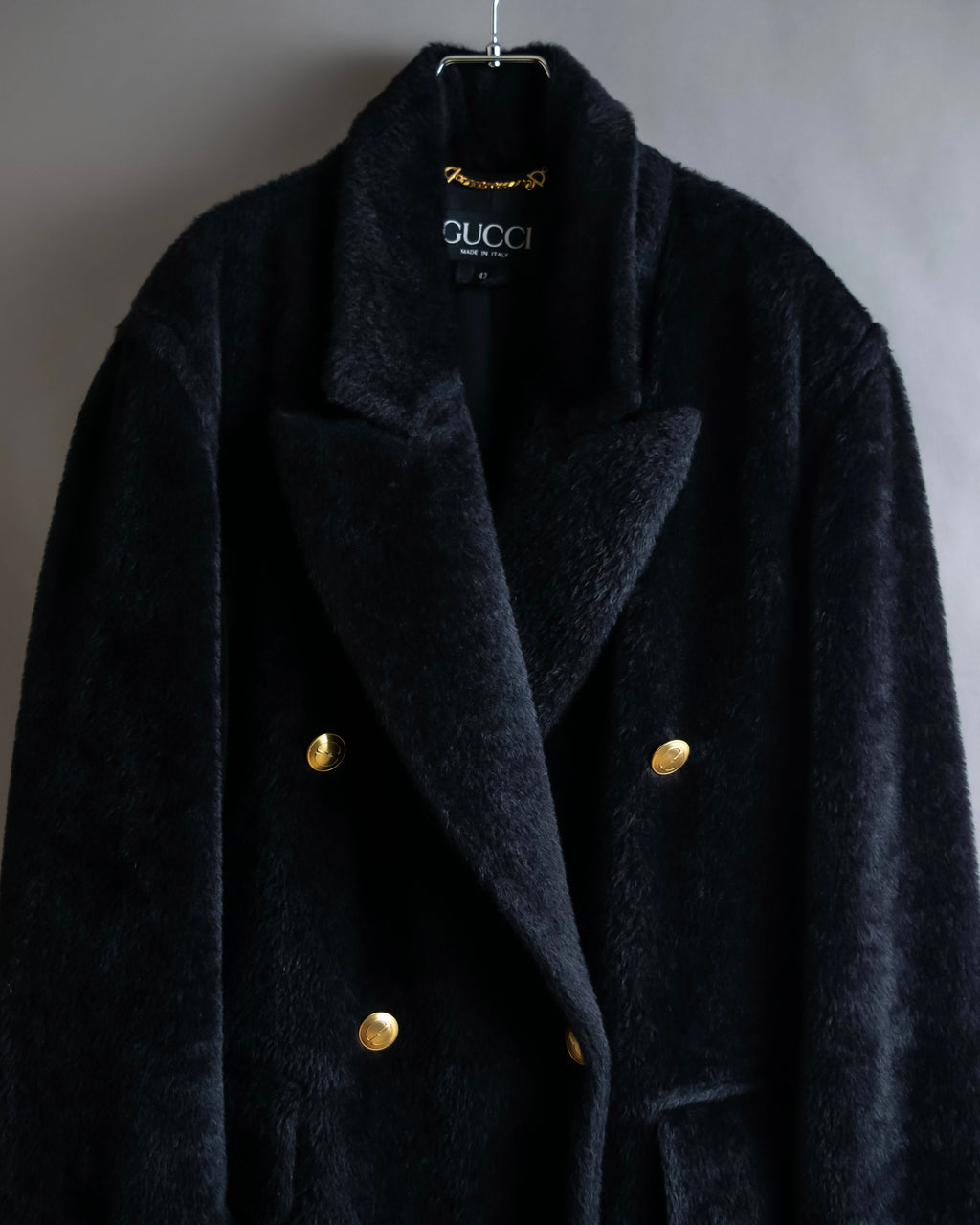 "GUCCI" 80's Gold button design brushed wool long chester coat