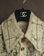 -SPECIAL- "CHANEL" 10's-20's Embellished floral lace and pearl check oversized shirt