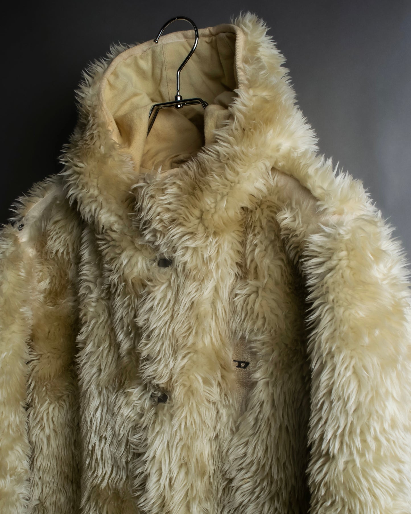 "DIESEL" Double zipper hooded long fur coat