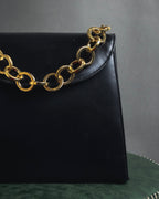 "Salvatore Ferragamo" 90’s Jewelry gold chain design leather bag