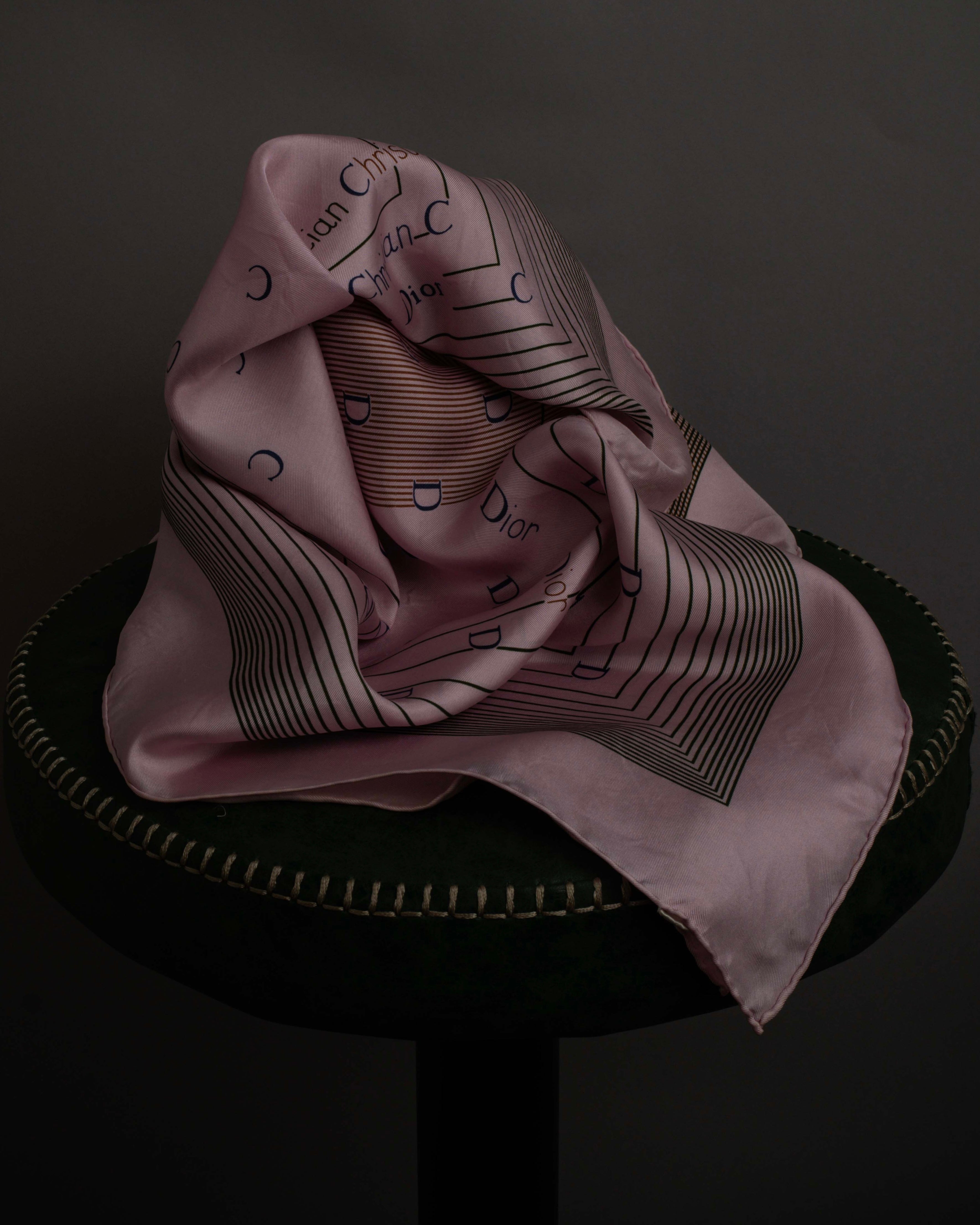 "Christian Dior" Typography logo geometric motif silk scarf