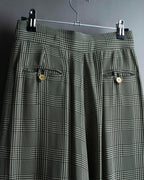 "CHANEL" Coco mark button fly detail houndstooth pattern wide slacks