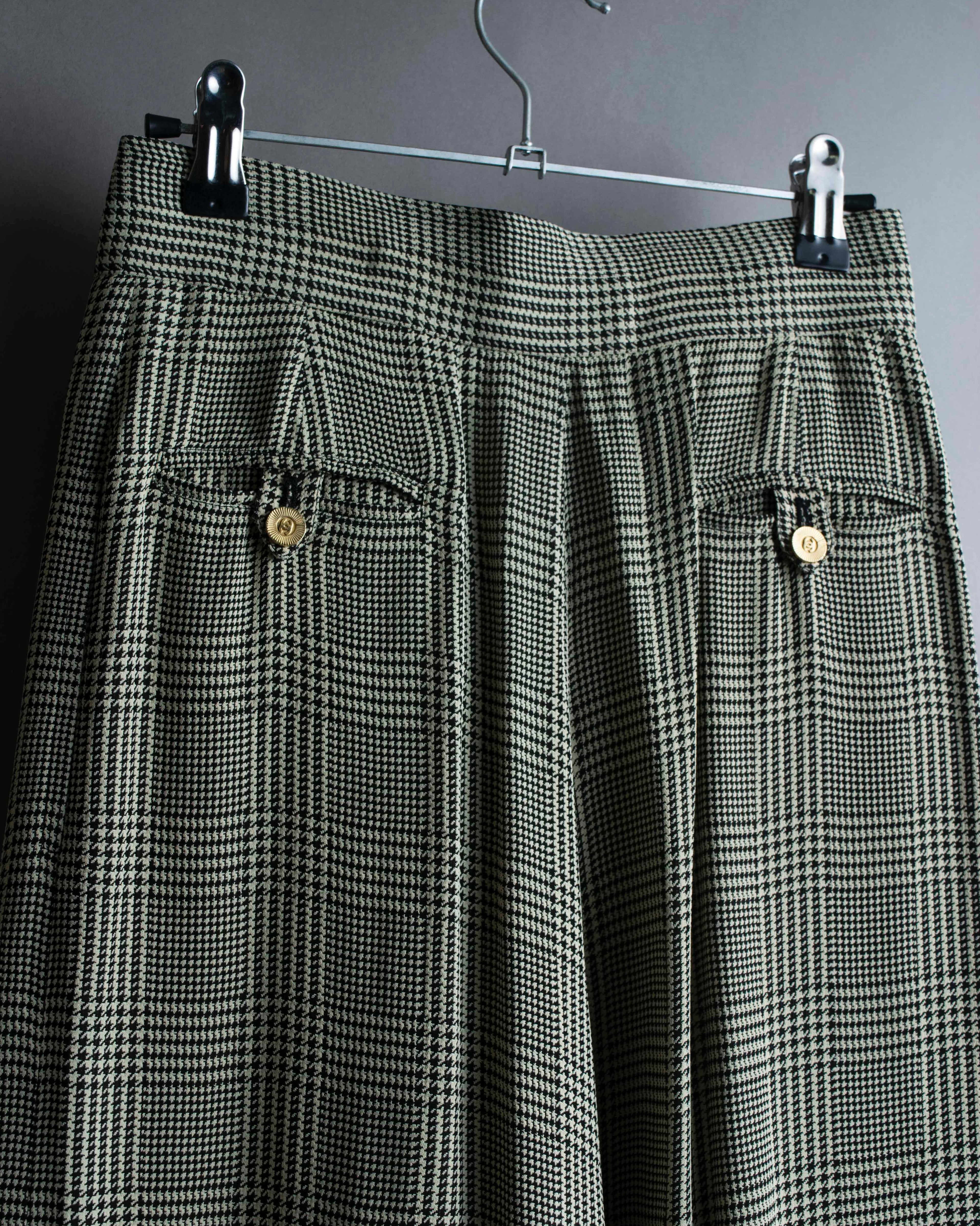 "CHANEL" Coco mark button fly detail houndstooth pattern wide slacks