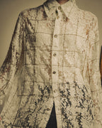 -SPECIAL- "CHANEL" 10's-20's Embellished floral lace and pearl check oversized shirt