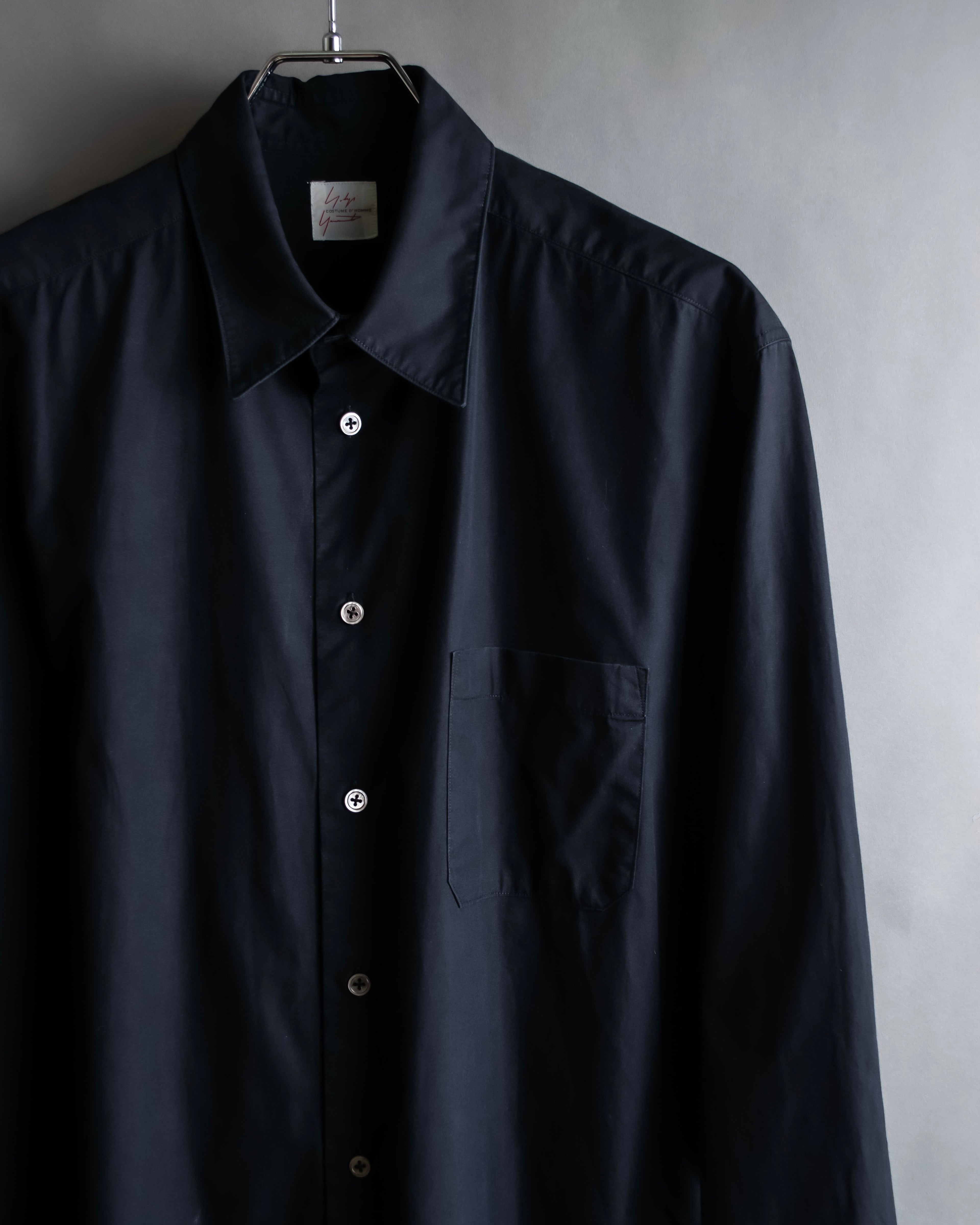 "Yohji Yamamoto COSTUME d’HOMME" Minimal detail cotton poplin black shirt