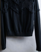 "VALENTINO" Ruffle＆lace design black knit