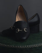 "GUCCI" Michele design horsebit leather heel loafers
