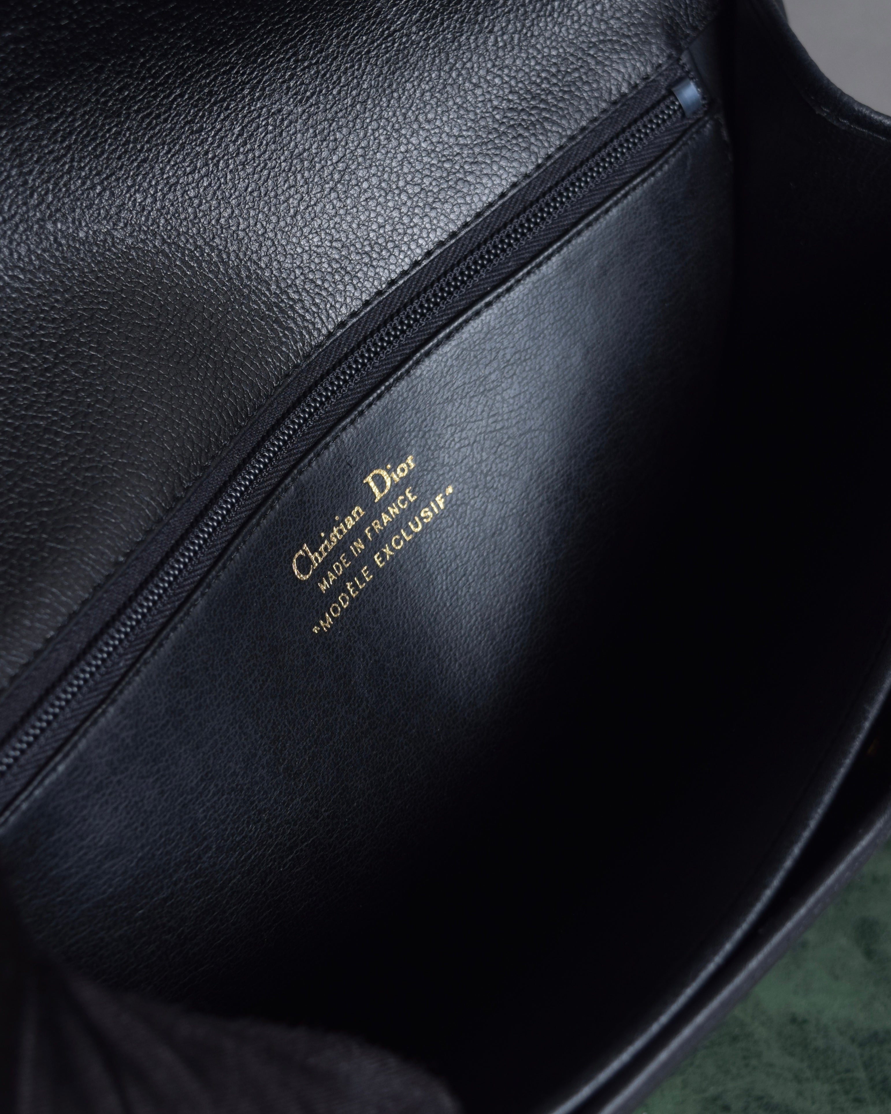 "Christian Dior" Structured flap design gold clasp leather bag