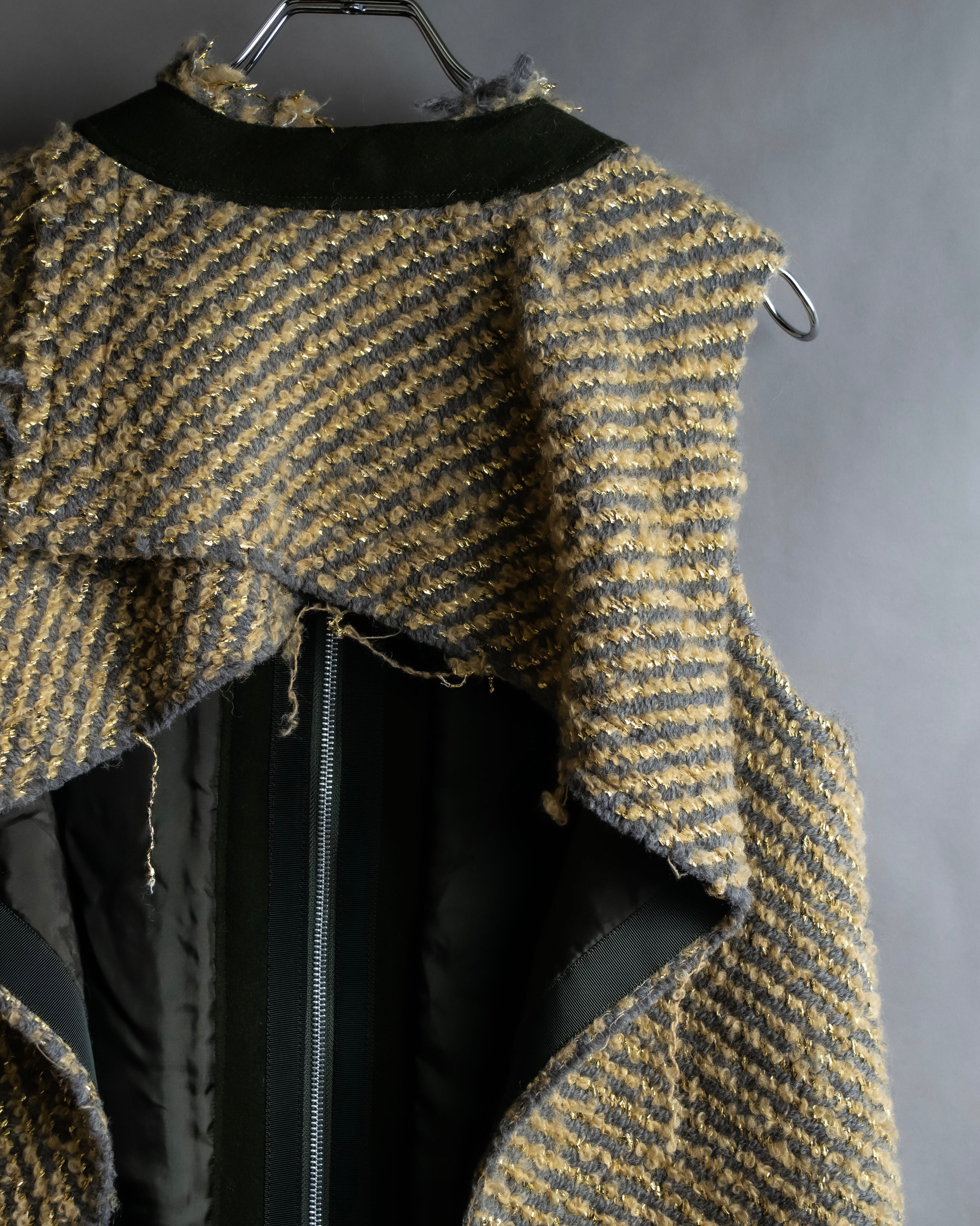 "sacai" Asymmetrical design double zipper tweed vest