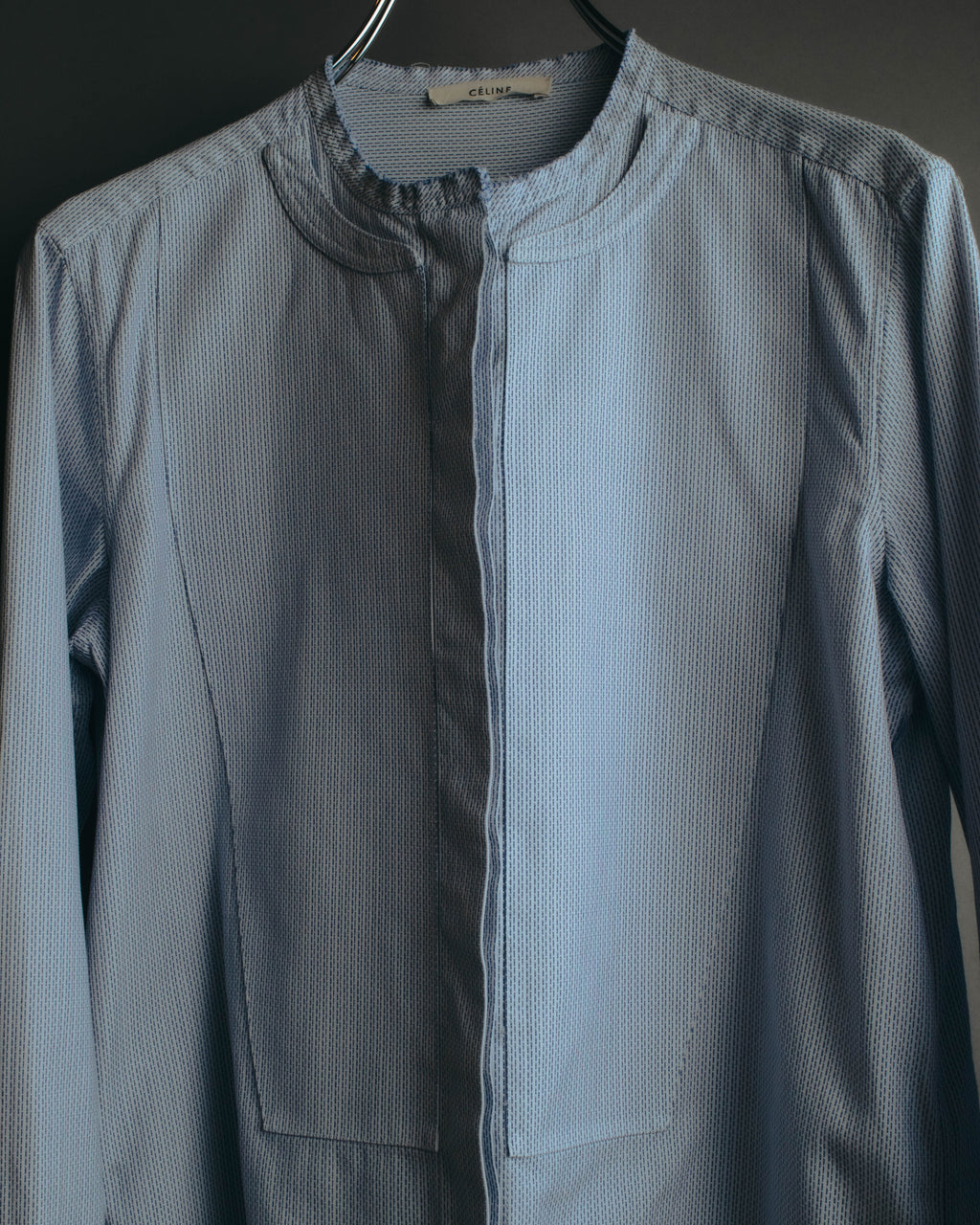 "CÉLINE" 10's Textured cotton collarless tunic shirt