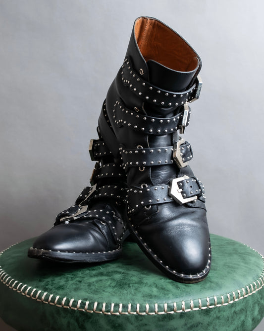 "GIVENCHY" Belt and stud design leather boots