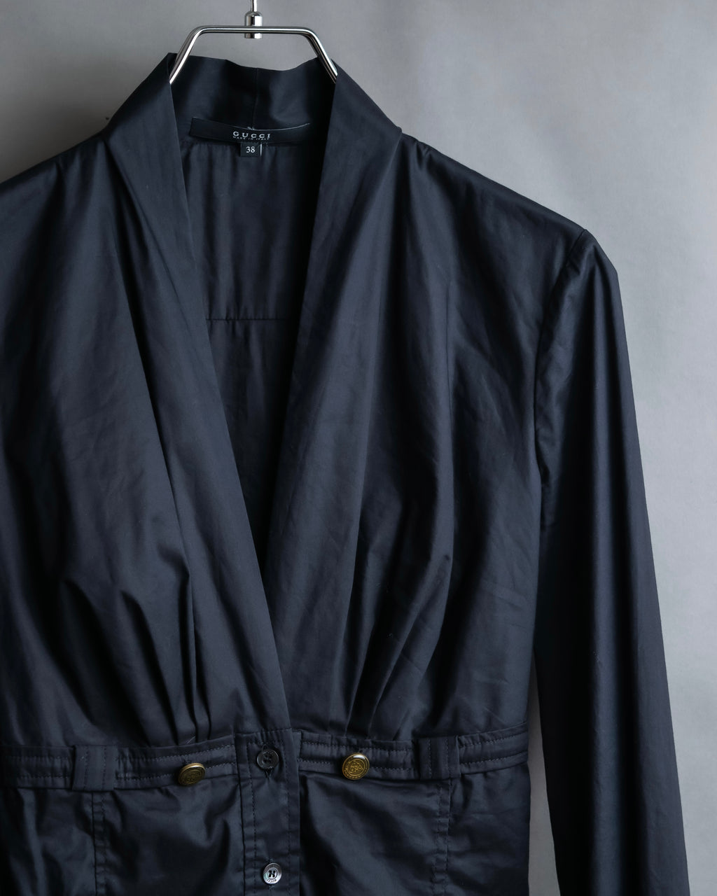 "GUCCI" No collar design gold button accents blouse