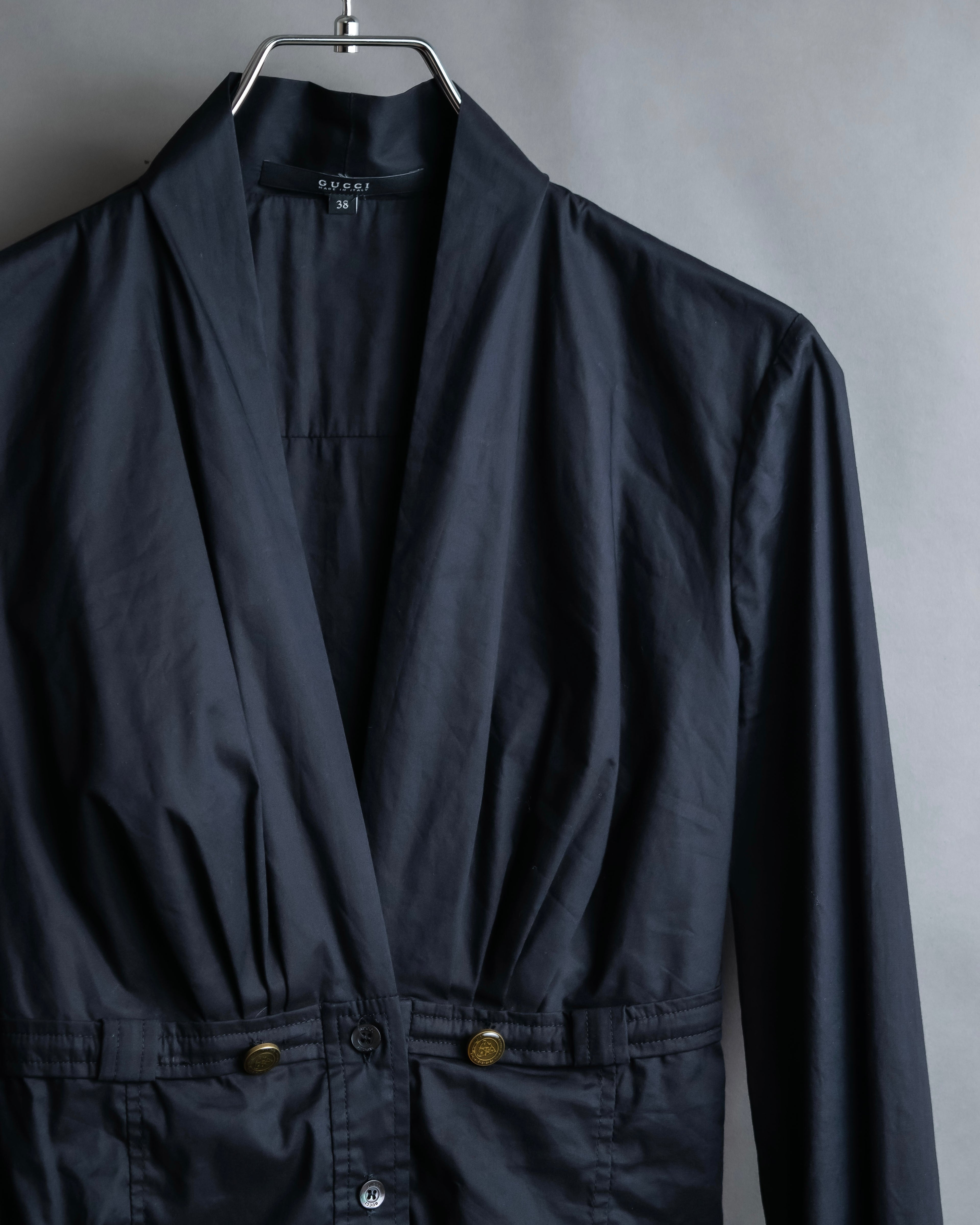 "GUCCI" No collar design gold button accents blouse