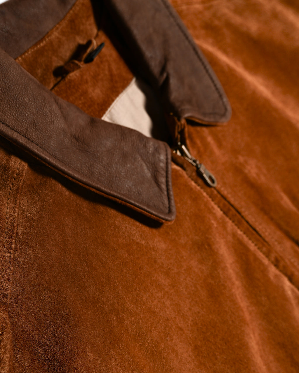 VINTAGE / Oversized Contrast Collar Suede Leather Jacket Light Brown