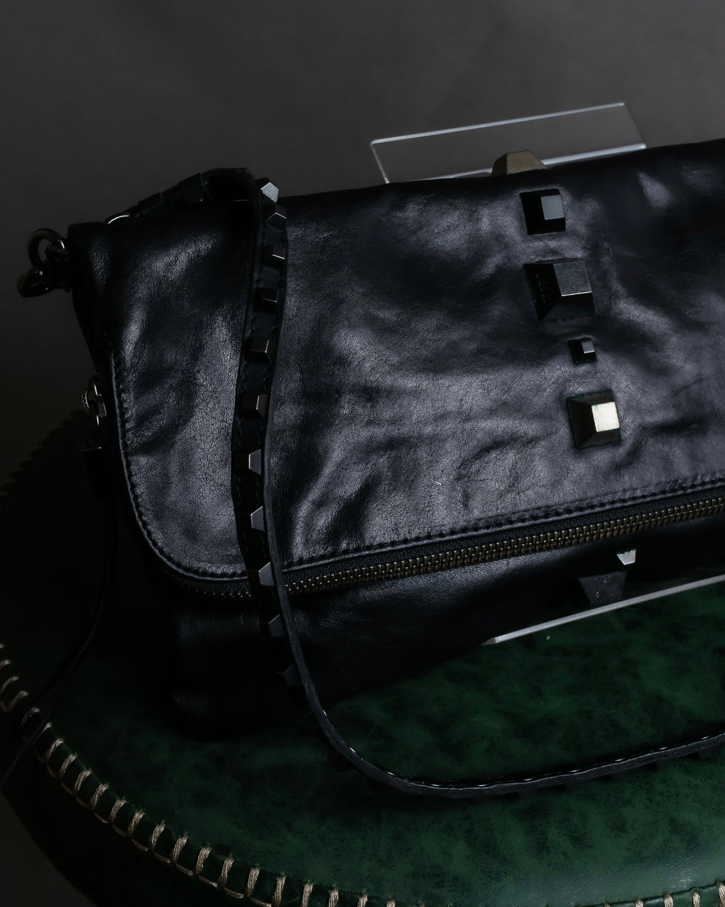 "DIESEL" Silver stud design leather one shoulder bag