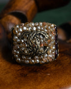 "CHANEL" 00 AW Glass pearl Coco mark motif gold ring