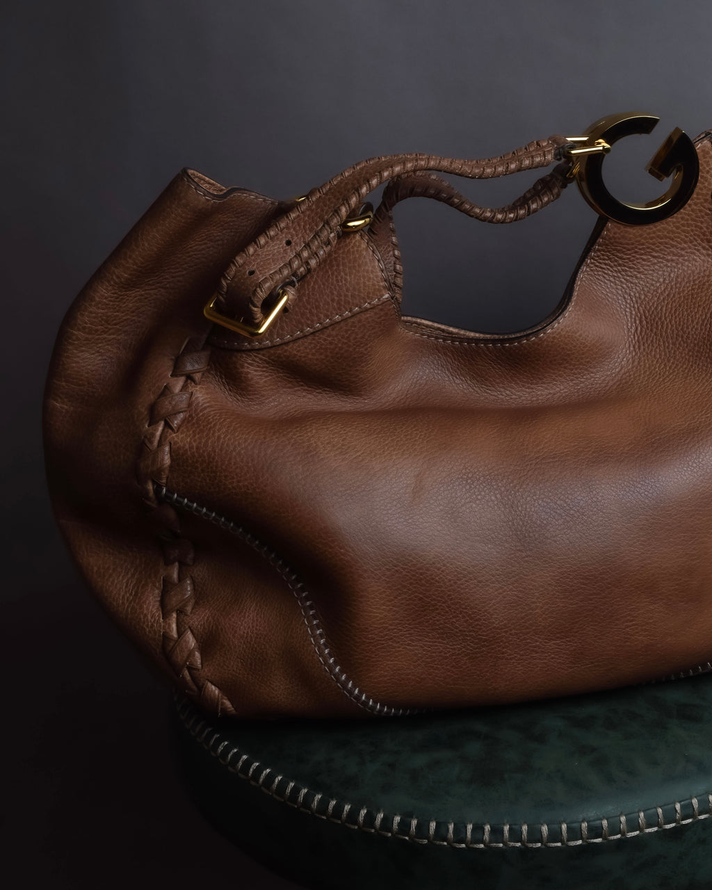 "GUCCI" Charlotte whipstitch hobo leather shoulder Bag