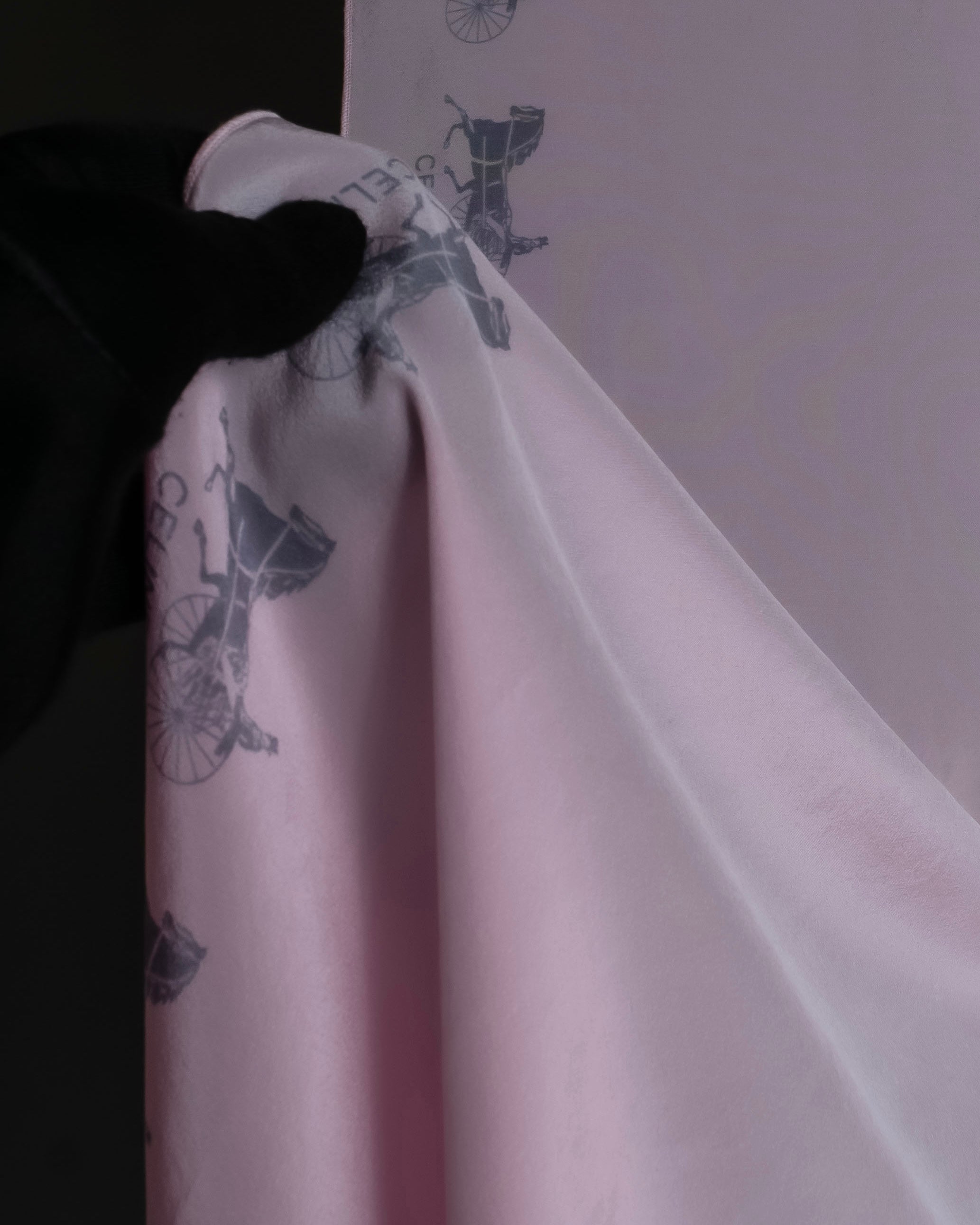 "CELINE" Sulky pattern pink silk long scarf