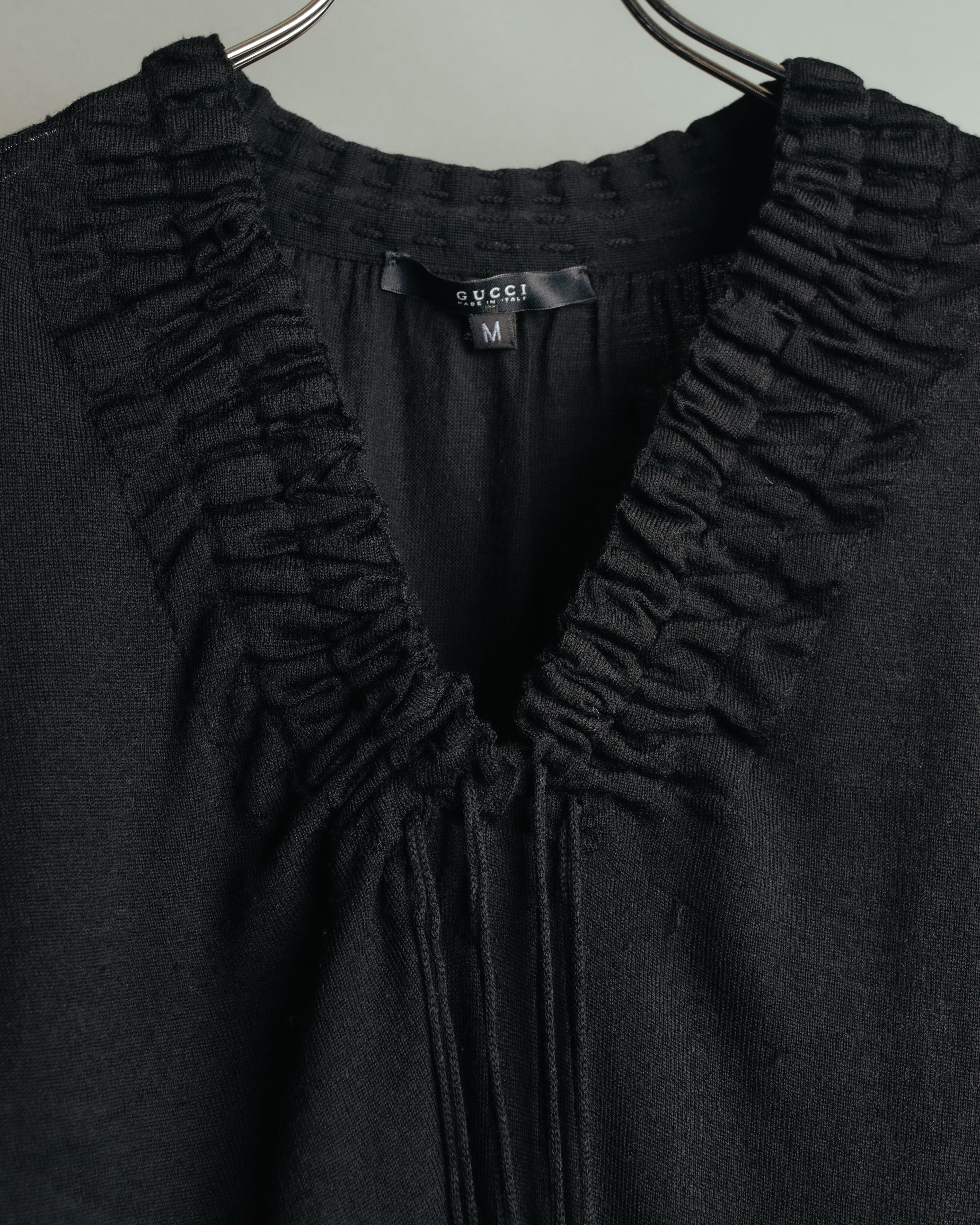 “GUCCI” 2001-2004 Tom Ford era gathered wool fringe knit top