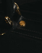 -SPECIAL- "GUCCI" 70's-80's Crest-detailed black leather two-way duffle bag