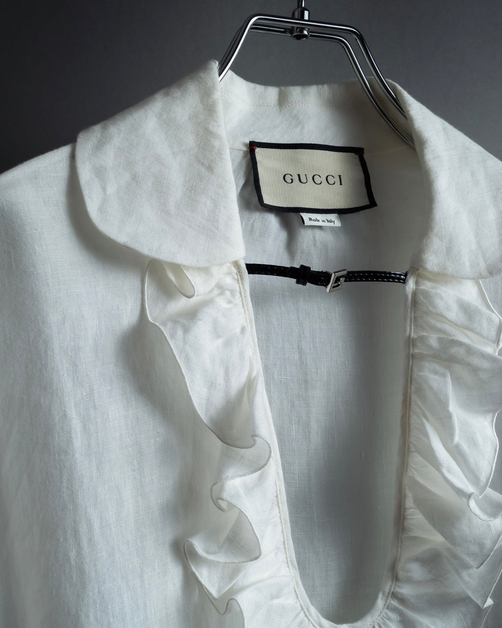 "GUCCI" Michele period ruffle round collar linen pullover shirt