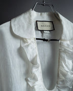 "GUCCI" Michele period ruffle round collar linen pullover shirt