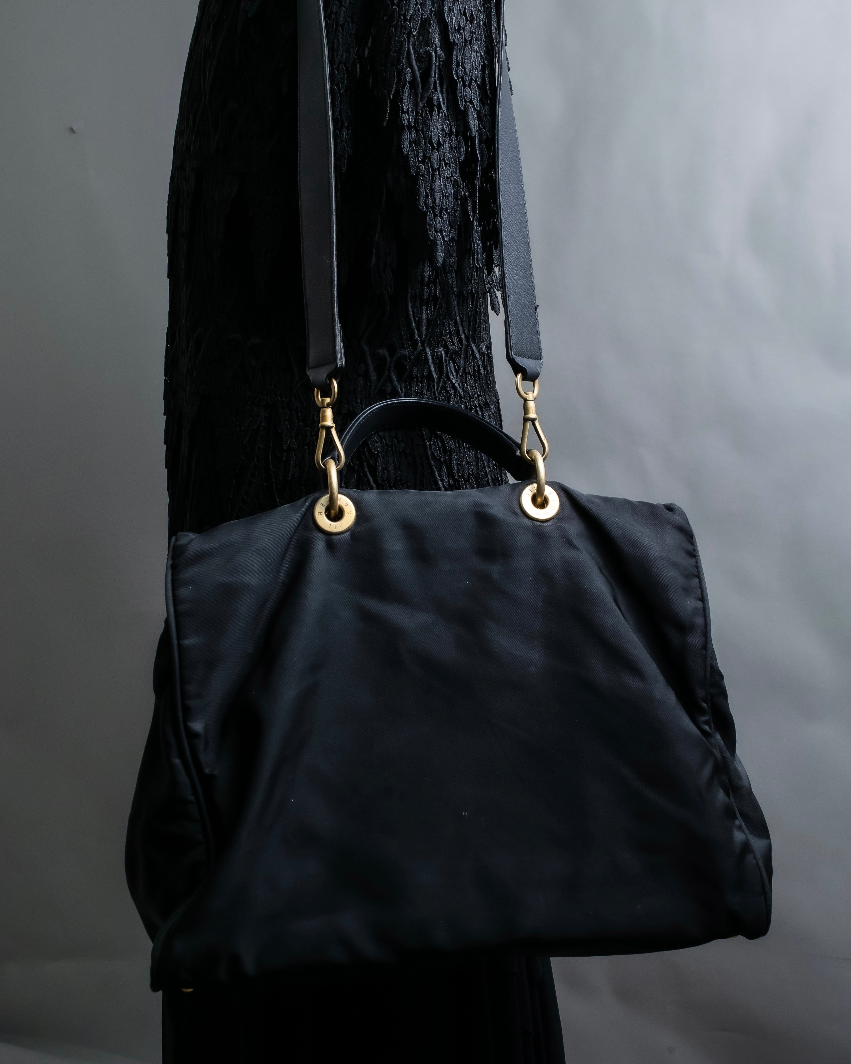“JIL SANDER” Gold buckle 2 way nylon hand bag