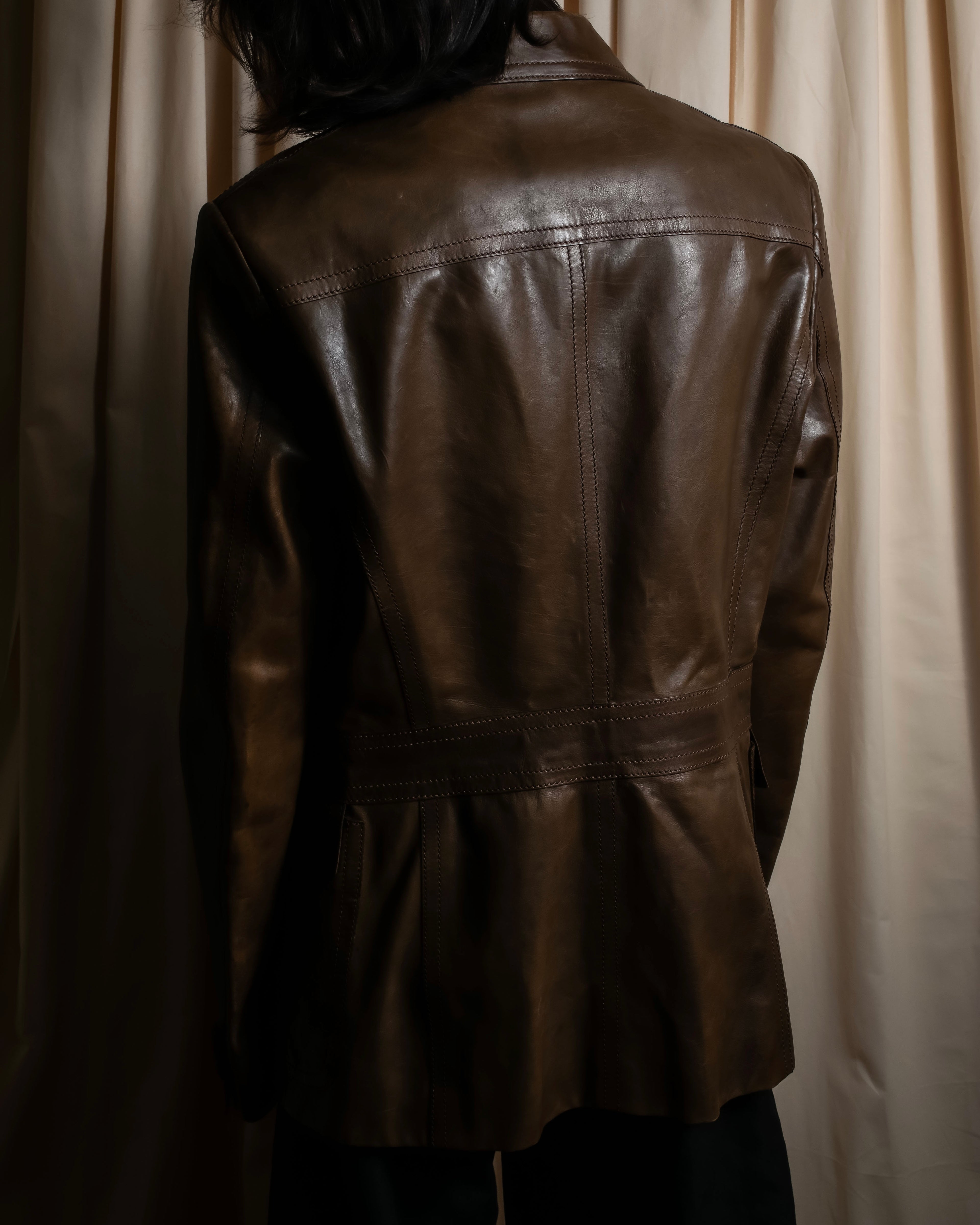 "GUCCI" Oversized calf leather tailored jacket