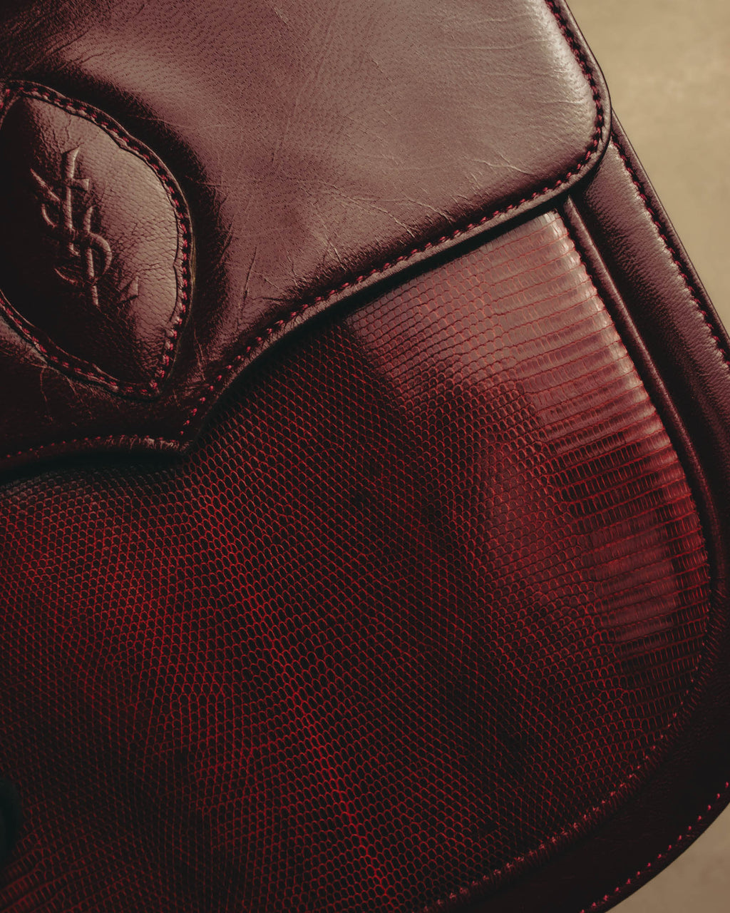 "Yves Saint Laurent" 80's-90's Burgundy embossed leather shoulder bag