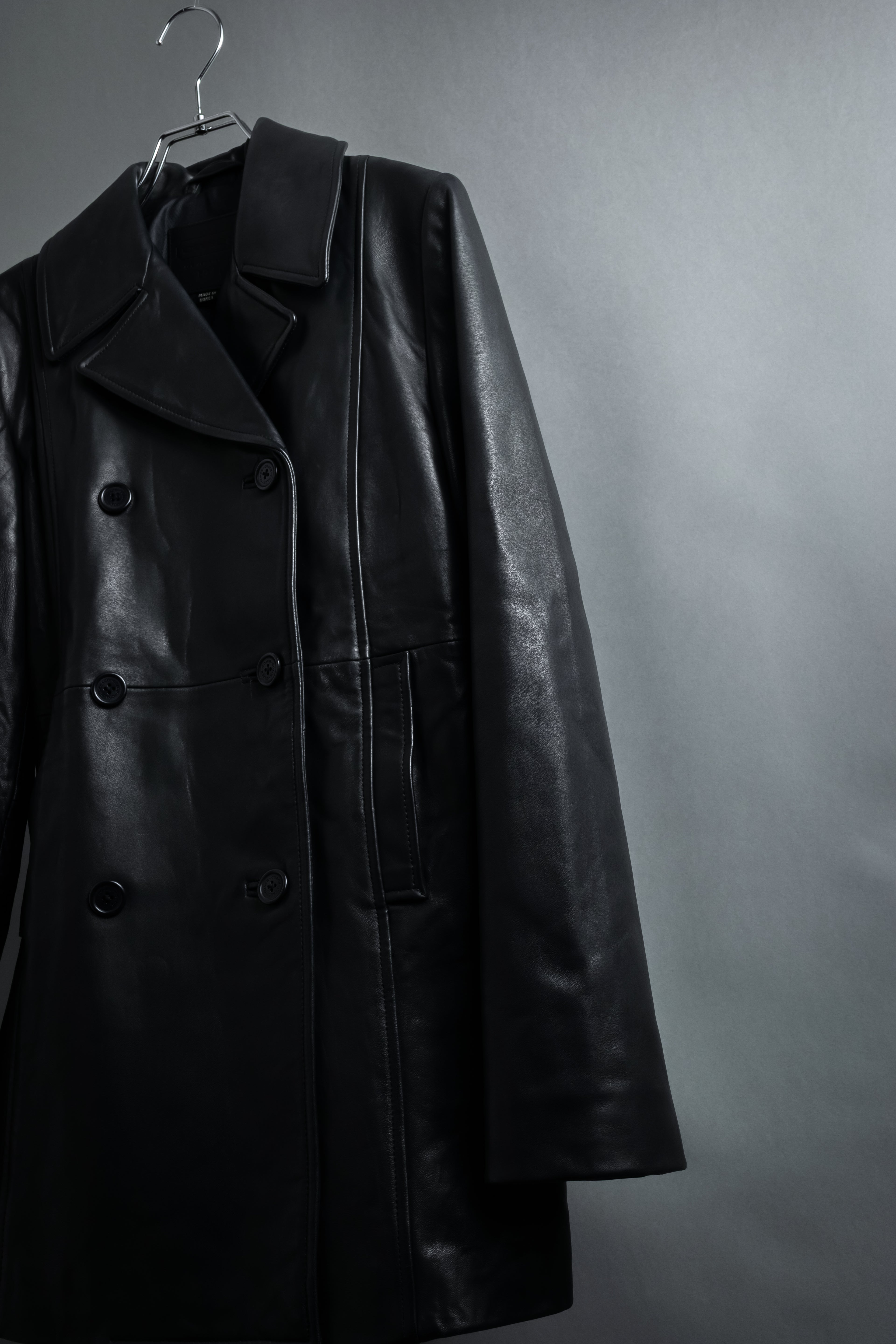 "COACH" Double-breasted panel work design leather coat