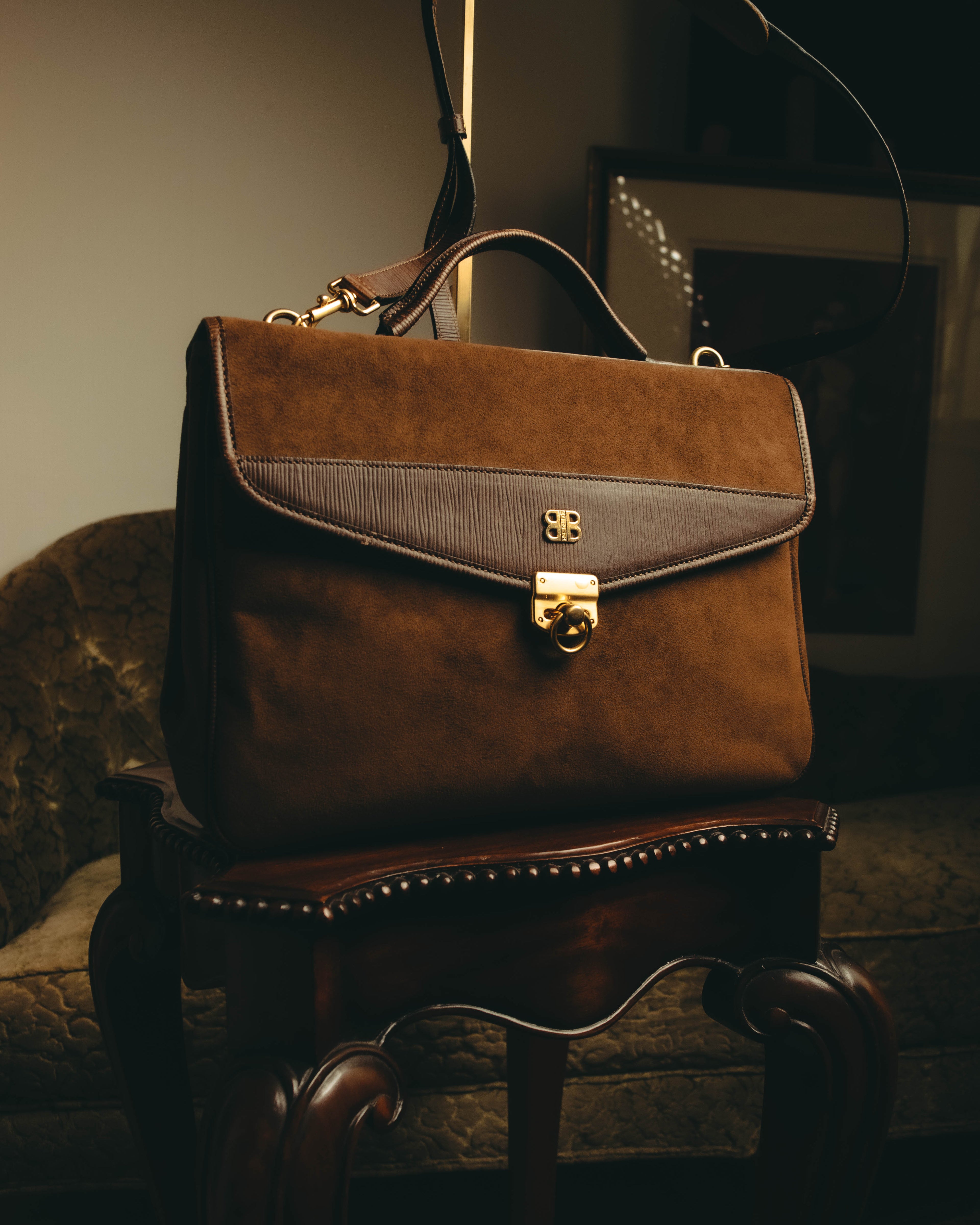 -SPECIAL- “BALENCIAGA” 80’s-90’s suede touch top handle flap bag