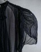 "PRADA" Gathered ribbon design puff sleeve dress