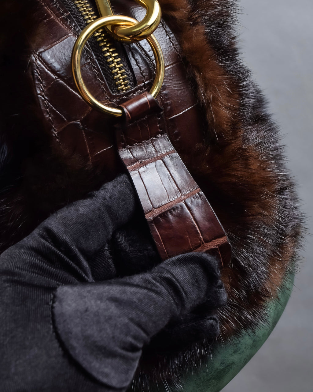 "FALORNI ITALIA LE BORSE" Mink fur leather combination design bag