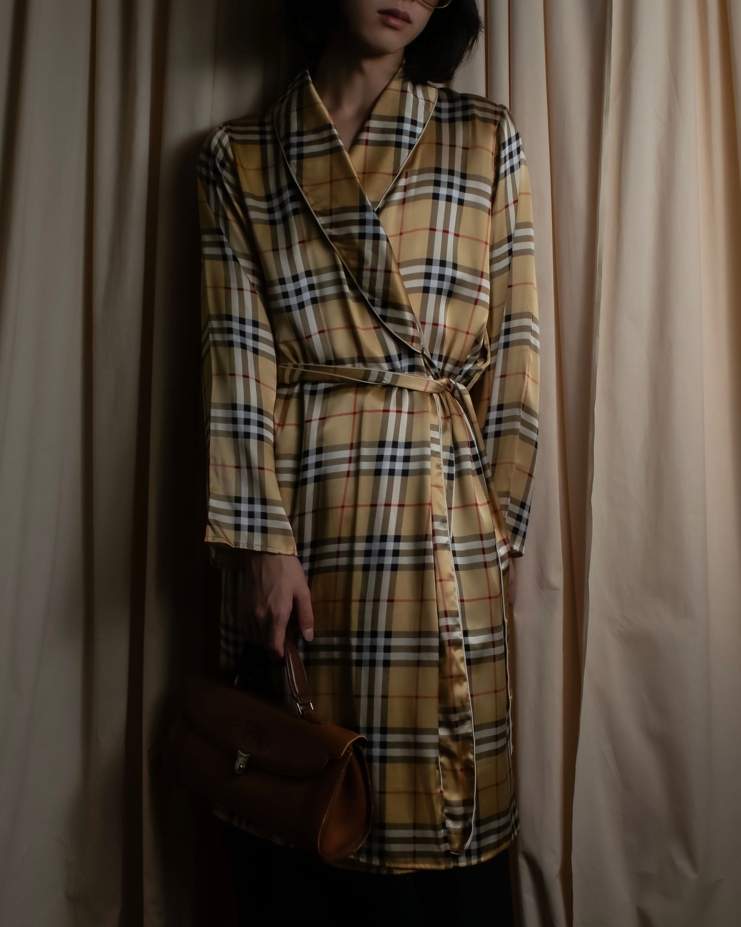 "BURBERRYS" Nova check maxi length silk gown coat