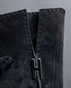 "HERMES" H motif design suede leather gloves