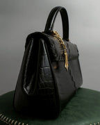 "YVES SAINT LAURENT" Whip stitch design crocodile foil stamped leather hand bag
