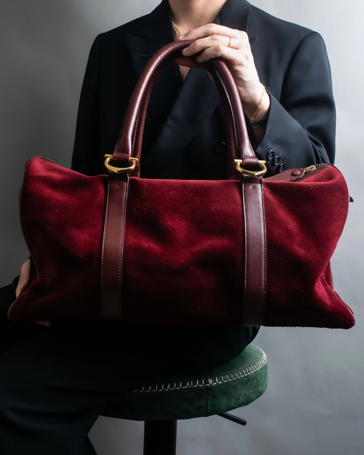 "Cartier" Beautiful red color velour boston bag