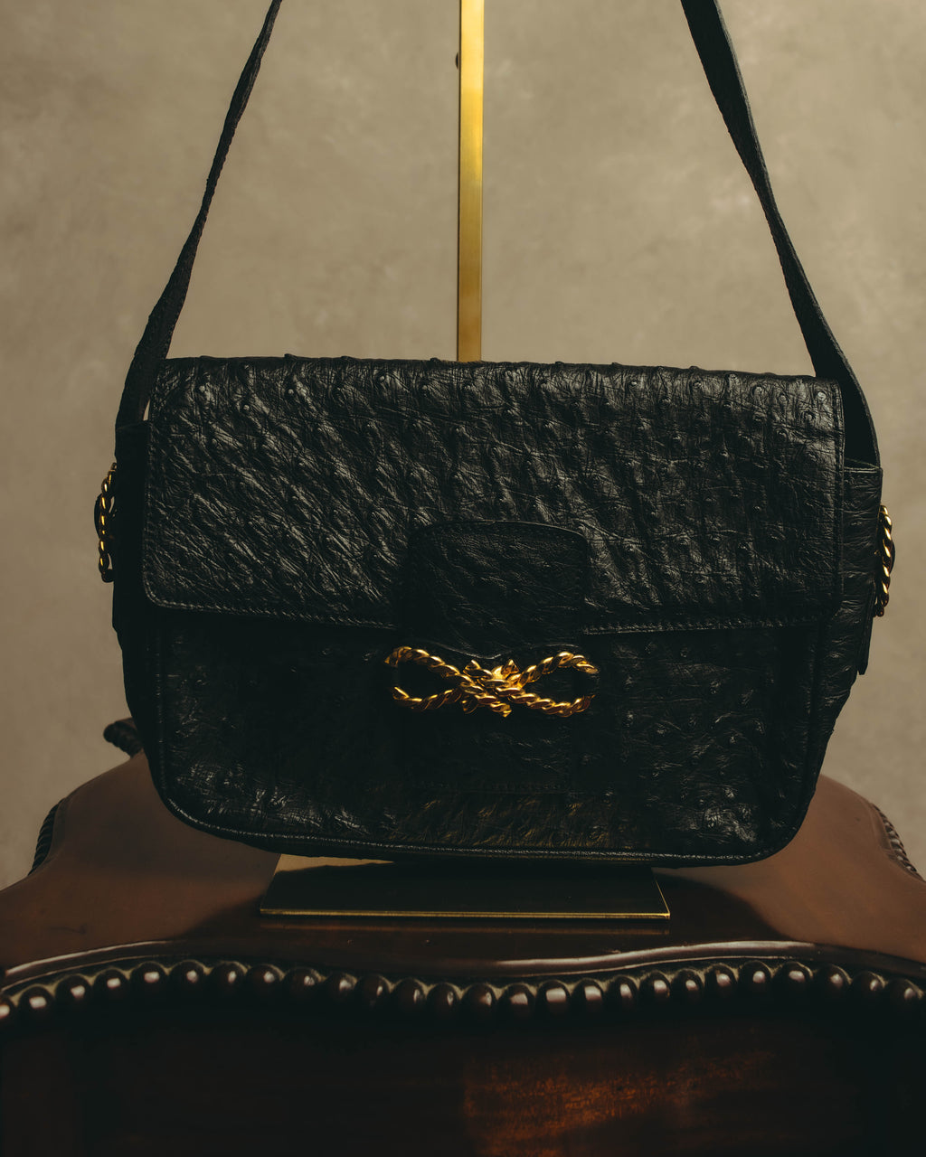-SPECIAL- “CELINE“ 00’s-10’s Ostrich embossed leather shoulder bag