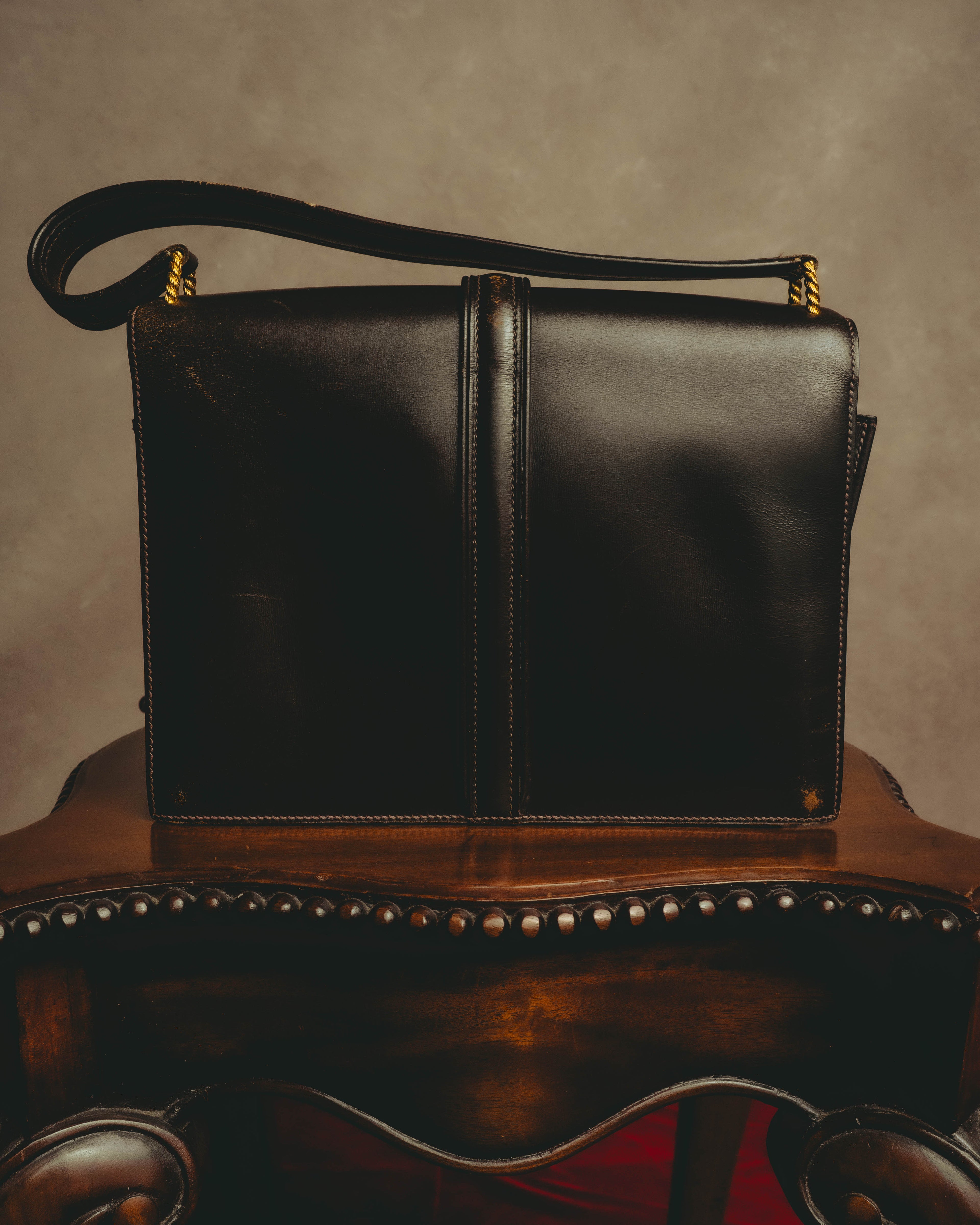 -SPECIAL- "HERMES" 50's Vintage box calf leather shoulder bag