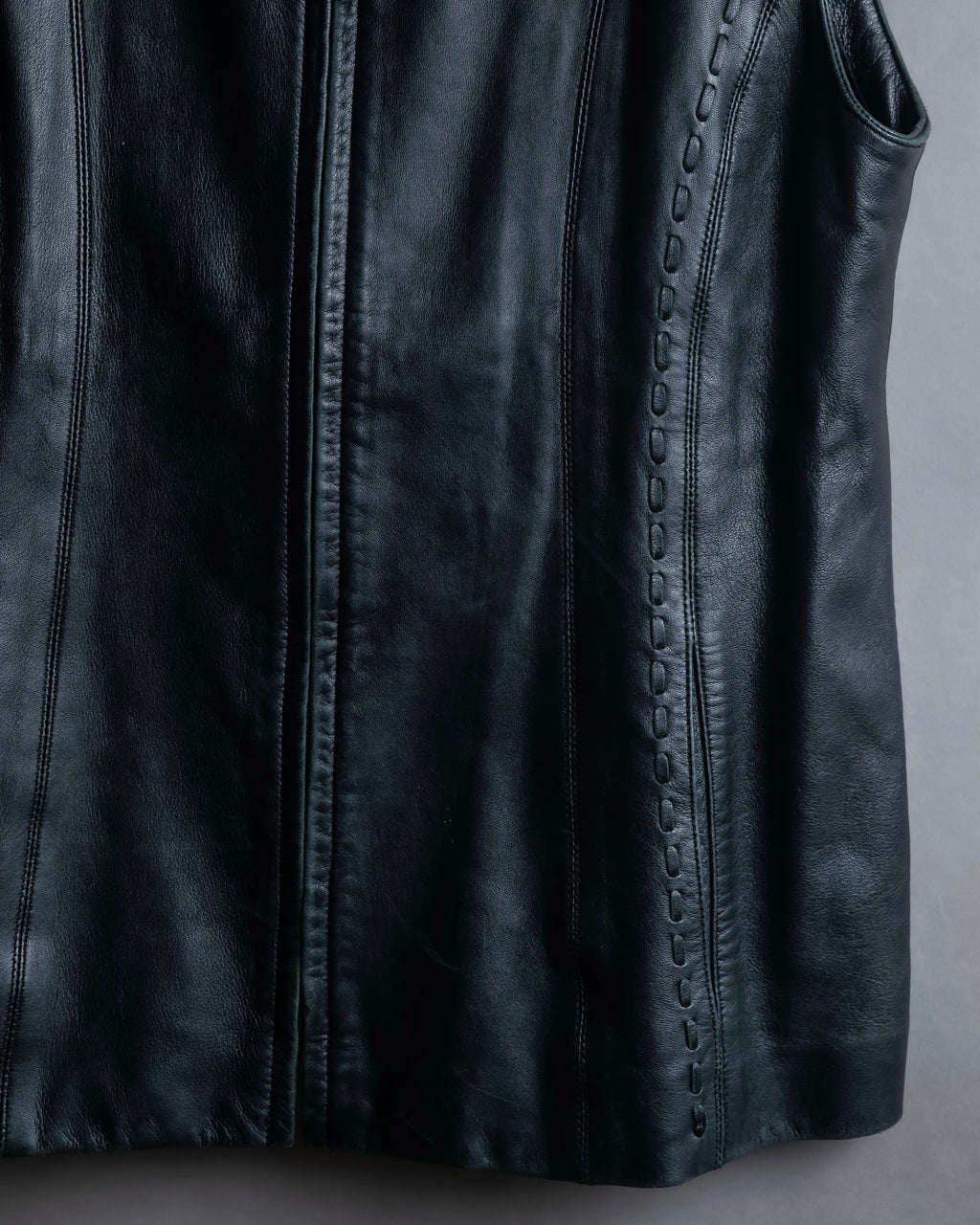 "BALMAIN" Braided detail lamb leather zip-up vest
