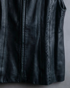 "BALMAIN" Braided detail lamb leather zip-up vest