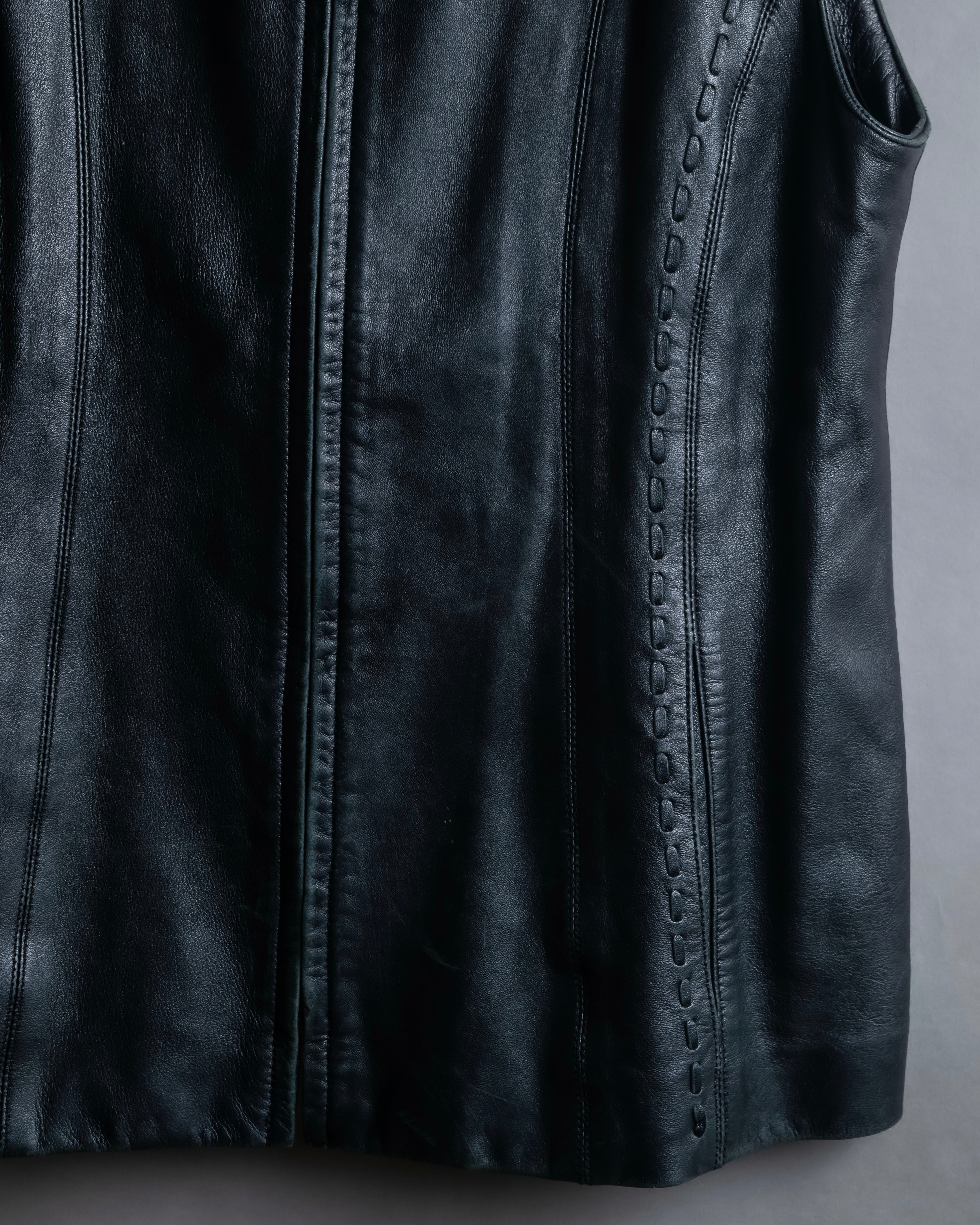 "BALMAIN" Braided detail lamb leather zip-up vest