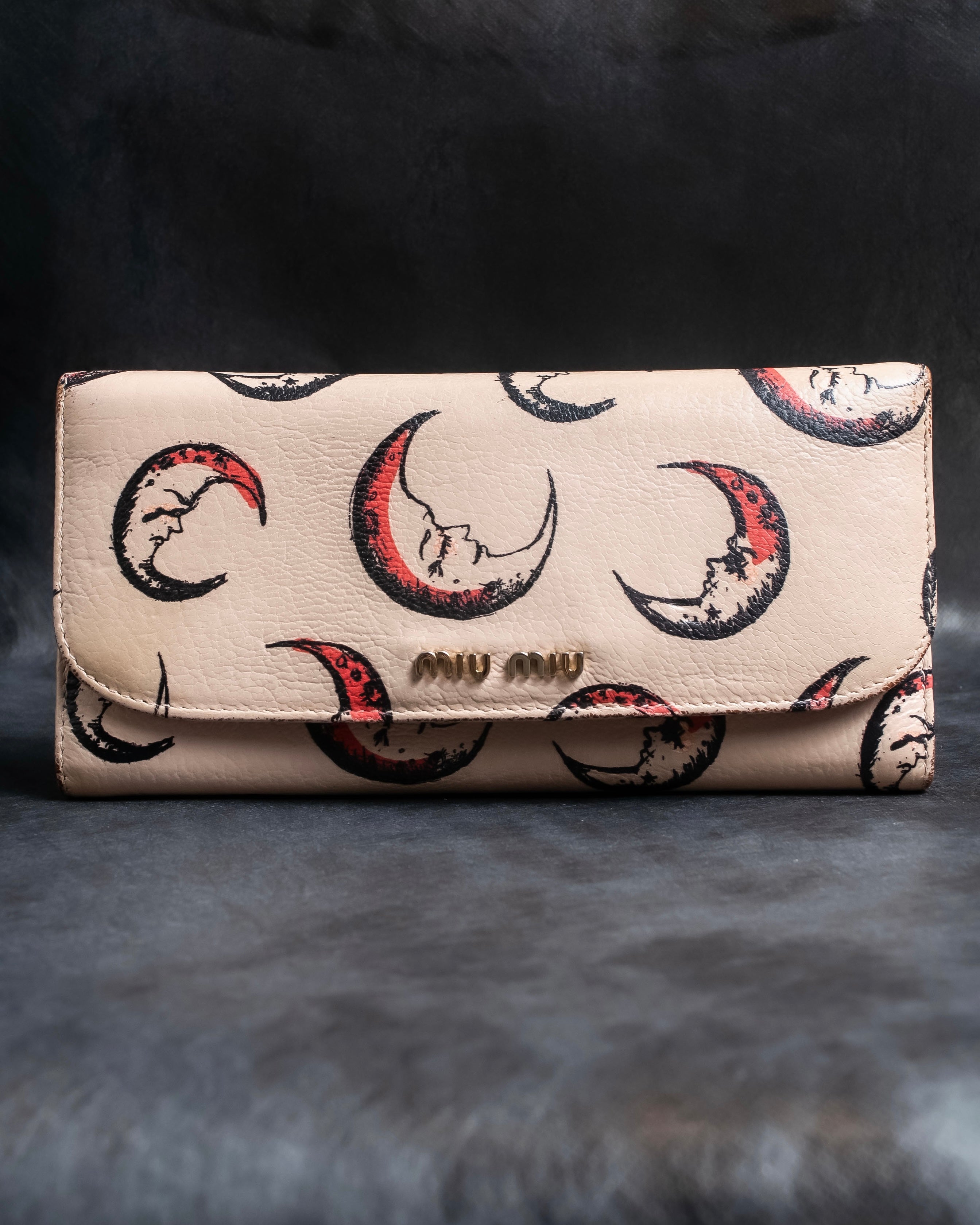 "MIU MIU" Madras leather crescent moon pattern long wallet