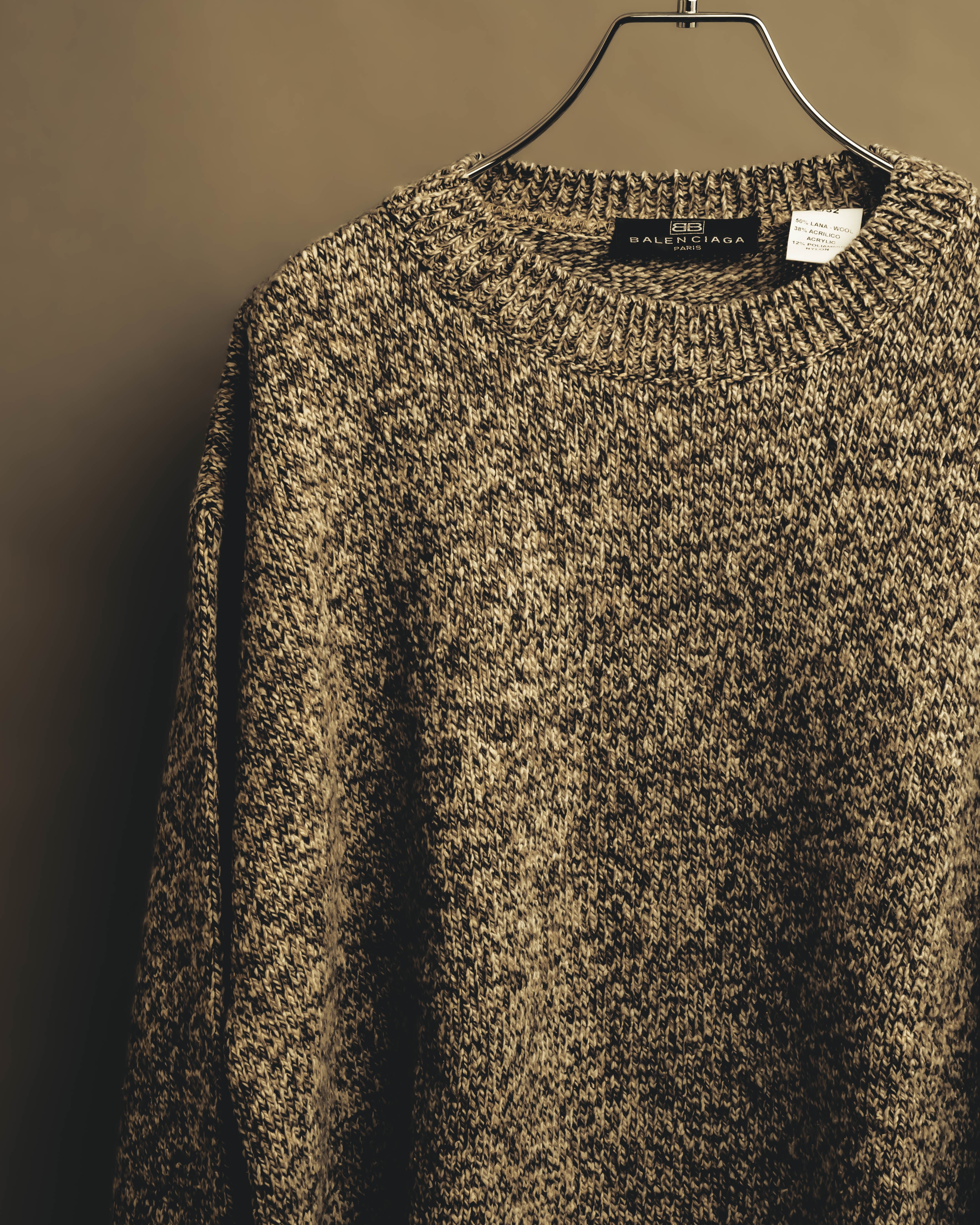 “BALENCIAGA” 90’s-00’s Textured melange wool-blend crewneck sweater